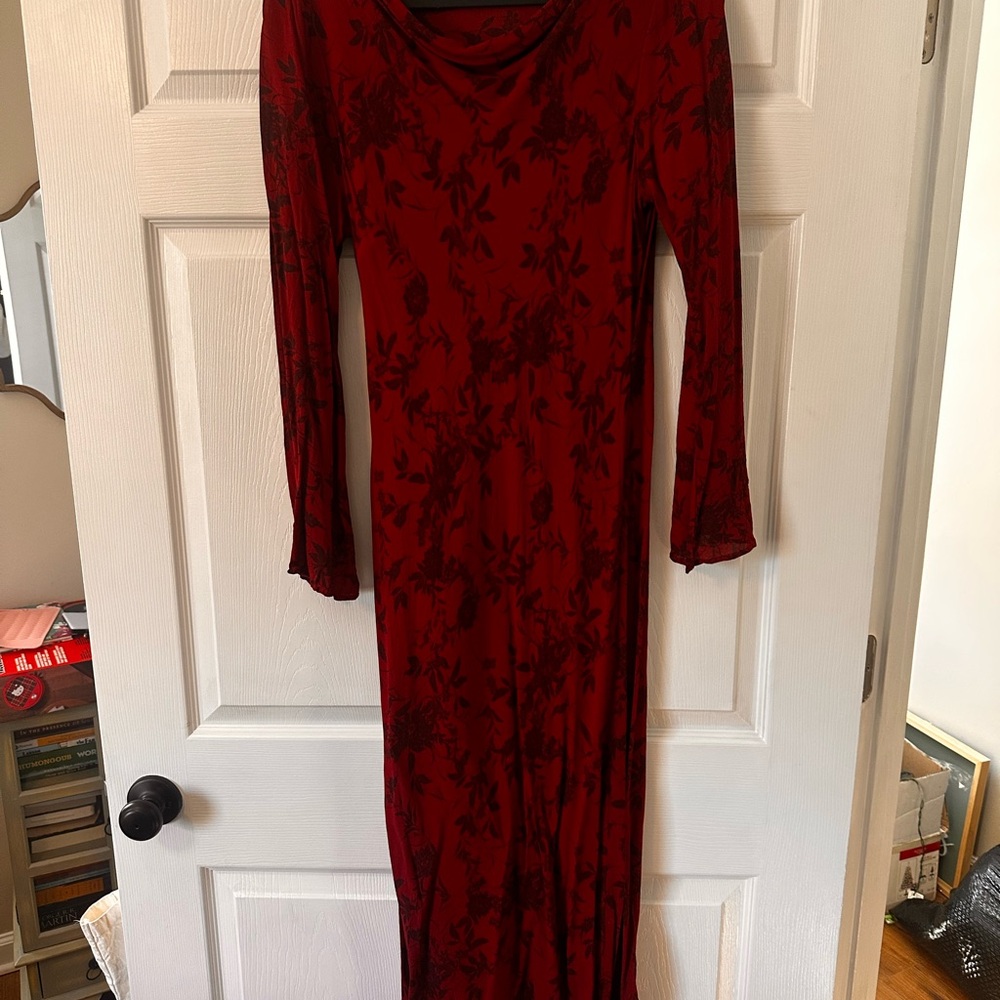 Wayf Burgundy Floral Long Sleeve Dress